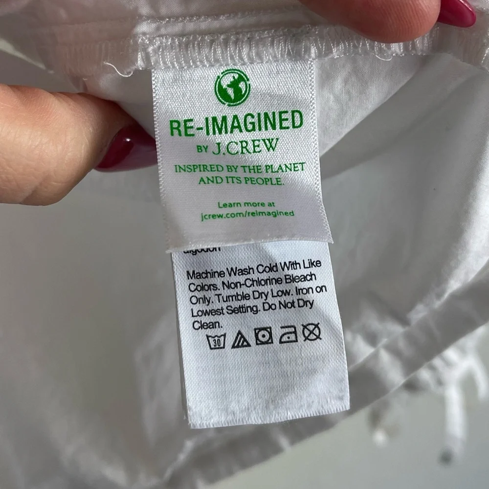 J. Crew Tie Sleeve Button Front Cotton Poplin Top in White Size Large - Picture 9 of 11